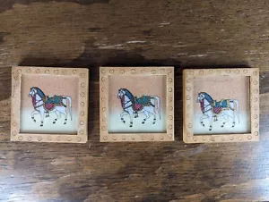 Set Of 3 War Horse Coasters Wood Sand Acrylic 3.5" - Picture 1 of 4