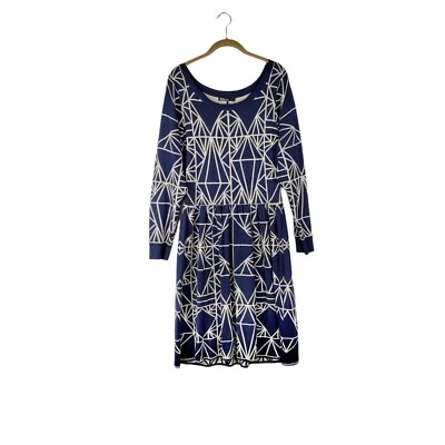 Dear Creatures Jennifer Sweater Dress Navy Blue Tan Intarsia Size Large  - Image 1 of 4