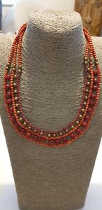 Fashion Jewellery Necklace Short Length Red Beads Bib Style 