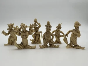 6 Vintage Clown Figuren Set Hart Elfenbein Kunststoff Hongkong Clowns ca. 2"" - Bild 1 von 6