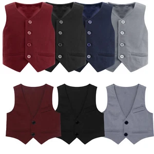 Kids Boys Formal Vest Blazer Outfits Single Breasted Wedding Pageant Waistcoat - Picture 1 of 45