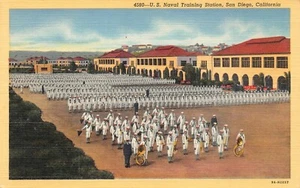 U.S Naval Training Recruits Standing Inspection San Diego,CA Vtg 1940's Postcard - Picture 1 of 2