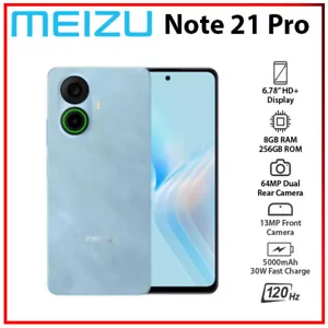 (New) MEIZU Note 21 Pro 8GB+256GB BLUE Dual SIM Unlocked Android Cell Phone - Picture 1 of 5