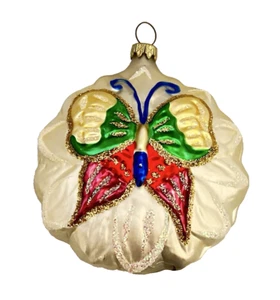 Adorno Flor Mariposa Vidrio Mercurio Doble Cara Soplado a Mano Alemania - Imagen 1 de 9