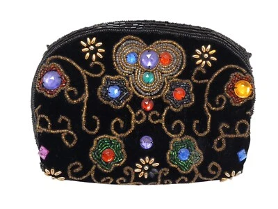 Bolso sin asas vintage negro de terciopelo con joyas Bolso de noche con cuentas Vacaciones Boho Gótico Foto 1 de 4