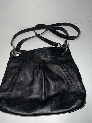 COACH Black Pleated Leather ASHLEY BAG Crossbody Shoulder Hippie Tote - Image 1 of 4