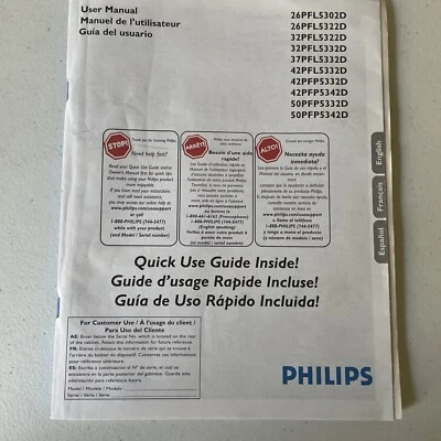 USER MANUAL for Philips 26PFL5322D Digital Widescreen Flat LCD TV ‘s 32 37 42 50 - Image 1 of 4