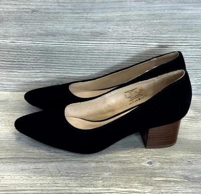 Bomba Hush Puppies para mujer 6 Sofie audaz negra gamuza punta sin cordones tacón bloque Foto 1 de 4