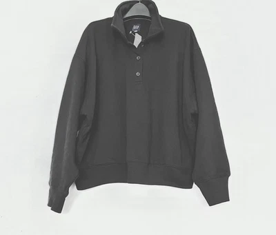 Gap Vintage Soft Fleece Polo Sweatshirt Oversized Side Pockets Large Black NWT - Image 1 of 4
