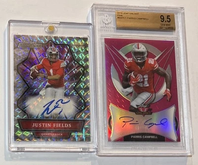 Ohio State JUSTIN FIELDS PARRIS CAMPBELL AUTO LEAF #/15 Pink BGS 9.5 WILD CARD - Image 1 of 4