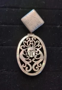 Vintage Tibetan Sacred Chank Shell W/ Carved Abalone Face 925 Silver Pendant 3" - Picture 1 of 17