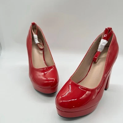 Allegra K Heels Women 7 Red Platform Block Heel Ankle Buckle Strap Y2K 2000s NEW - Image 1 of 4