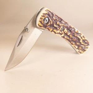 Vintage Style Pocket Knife Staglon Scales Drop Point Plain Edge 3.1 oz - Picture 1 of 5