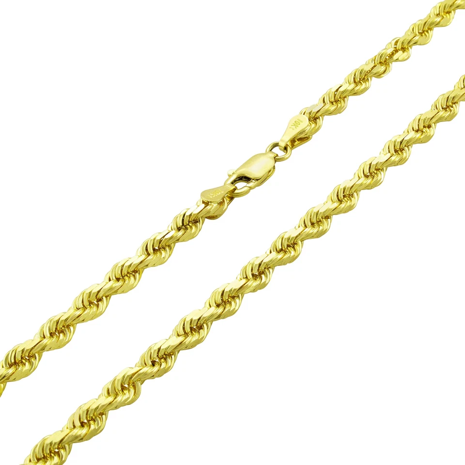 10k Yellow Solid Gold 4mm Mens Diamond Cut Rope Chain Necklace Italian Made 24" - Image 1 of 4