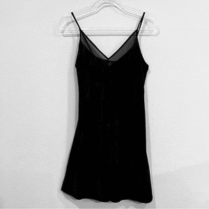 xhilaration Black Crushed Velvet Spaghetti Strap Mini Dress Sheer Insert - Small - Picture 1 of 9