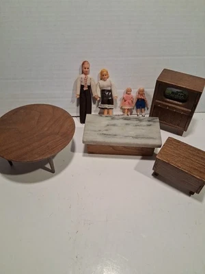 Vintage Dollhouse Furniture & Rubber Doll Lot Miniature Strombecker MSR Imports  - Image 1 of 4