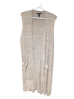 Colete Aberto EILEEN FISHING Tamanho L Longo Drapeado 100% Linho Orgânico Neutro Lagenlook - Imagem 1 de 4