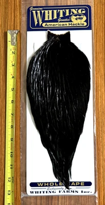 Capa de gallo americano Whiting, negra, atar moscas Foto 1 de 2