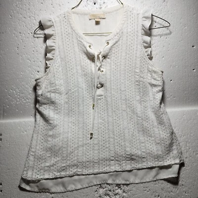 Michael Kors Top Womens XL White Layered Embroidered Laced Front - Image 1 of 4