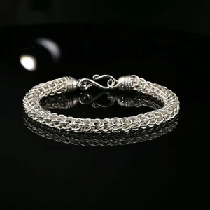 Pulsera de cadena bizantina de plata de ley con cierre S-Hook, 8.75", Unisex - Imagen 1 de 6