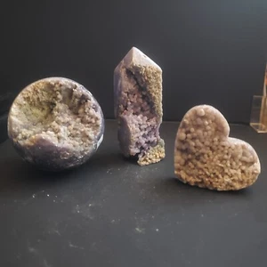 Carved Natural Crystals -Grape Agate- Pick Your Favorite Towers, Spheres, Hearts - Picture 1 of 107