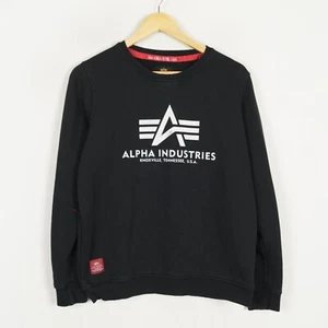 ALPHA INDUSTRIES Men's Jumper Size 16 Years Crew Neck Black Jersey Pullover - Picture 1 of 10
