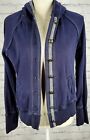 Tommy Hilfiger Womens M Full Zip Hooded Navy Jacket W Pockets Top Stitched White