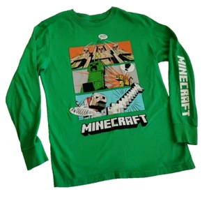 Minecraft Long Sleeve Shirt Boys Large T-Shirt Green Mojang Graphic L Cotton - Picture 1 of 7