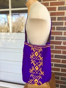 New Authentic Colombia Mochila Wayuu Handbag / Coin Purse Purple & Gold - Picture 1 of 8