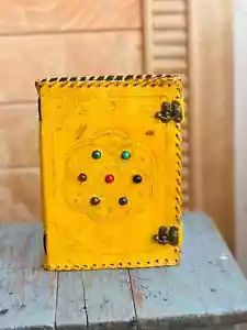 200 Pages Yellow Seven Chakra Stones Circle Leather Journal With Diary - Picture 1 of 5