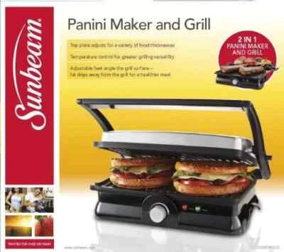 Brand New Sunbeam 2 in 1 Grilled Panini Maker Non-Stick Coated CKSBPM5020, Black - Image 1 of 4