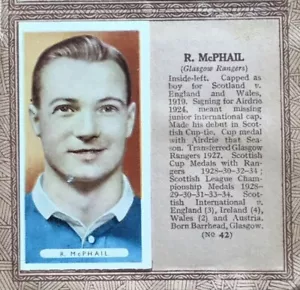 1934 Ardath Famous Footballers Bolton Westwood  & Rangers McPhail 2 cards - Picture 1 of 12