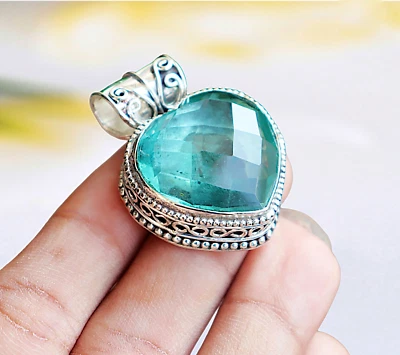 Colgante de aguamarina colgante de plata de ley 925 hecho a mano con piedras preciosas Foto 1 de 3