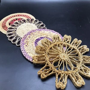 4 Vintage Wicker Straw Hot Pad Trivets Woven Rattan Raffia Boho 6-7-8” - Picture 1 of 7