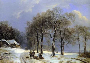 Oil painting berckheyde - winter landscape with villagers hand painted in oil - Picture 1 of 1