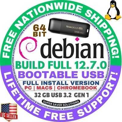 DEBIAN LINUX OS 12.7 BOOT LIVE/INSTALL DVD/USB, CINNAMON, XFCE, MATE, GNOME, KDE - Image 1 of 4