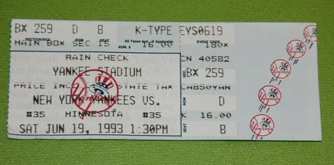 New York Yankees Ticket Stub | April 17 1993 | Chip Hale First Career HR Cover