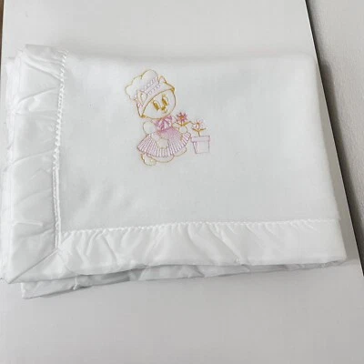 Manta bebé vintage Riegel bordada gato 100 % orlon satinado ribete Foto 1 de 4