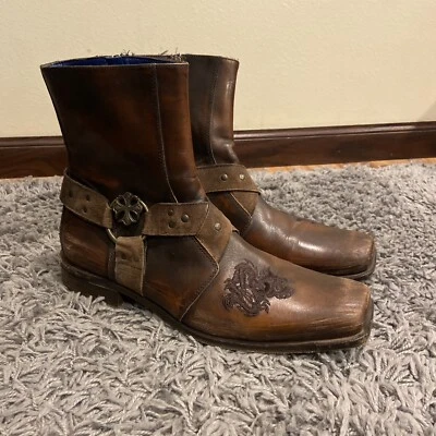 Mark Nason Cabrillo Dragon Iron Cross Harness Grail Distressed Leather Boots 10 - Image 1 of 4