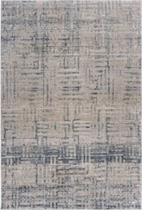 2' X 3' Cream Blue And Ivory Geometric Distressed Stain Resistant Area Rug - Picture 1 of 1