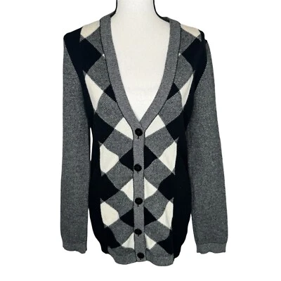 Valentino Cardigan Sweater Womens L Black & Gray Merino Wool & Kashmir Cashmere - Image 1 of 4