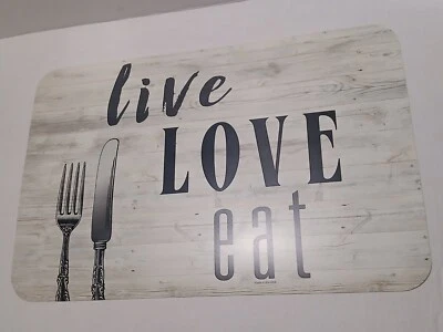 2 manteles rectangulares de plástico Live Love Eat mesa de comedor inspiradora plateados Foto 1 de 4