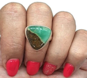 Australian Boulder Chrysoprase Ring, Size 9.5, Sterling Silver, Chalcedony - Picture 1 of 7