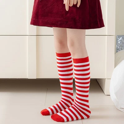 5 Pairs Kids Girls Red White Striped Mid Tube Calf Knee Highs Christmas Socks - Image 1 of 3