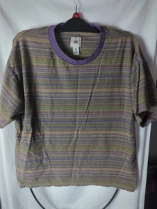 BDG Women's Striped Cotton T-Shirt with Purple Trim, Size Small - Picture 1 of 7