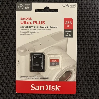 SanDisk Ultra PLUS 256GB  160 mb  micros sdxc and  with adapter  - Image 1 of 2