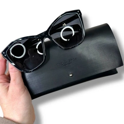 Gafas de sol Rag & Bone nuevas sin etiquetas negras gris perla degradadas con estuche para gafas de sol Foto 1 de 4