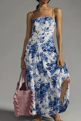 Anthropologie Maeve Blue & White Floral Drop Waist Maxi Dress Size XS - Image 1 of 4