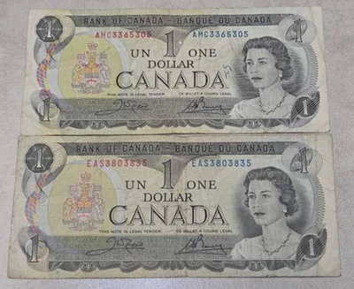 1973, Canadá, billete de 1 dólar x2 piezas, AMC3365305 EAS3803835 usado Foto 1 de 2