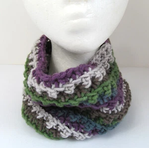 Halswärmer Schal warm Handarbeit lila Streifen Garn Herren Damen Winterkleidung J - Bild 1 von 7